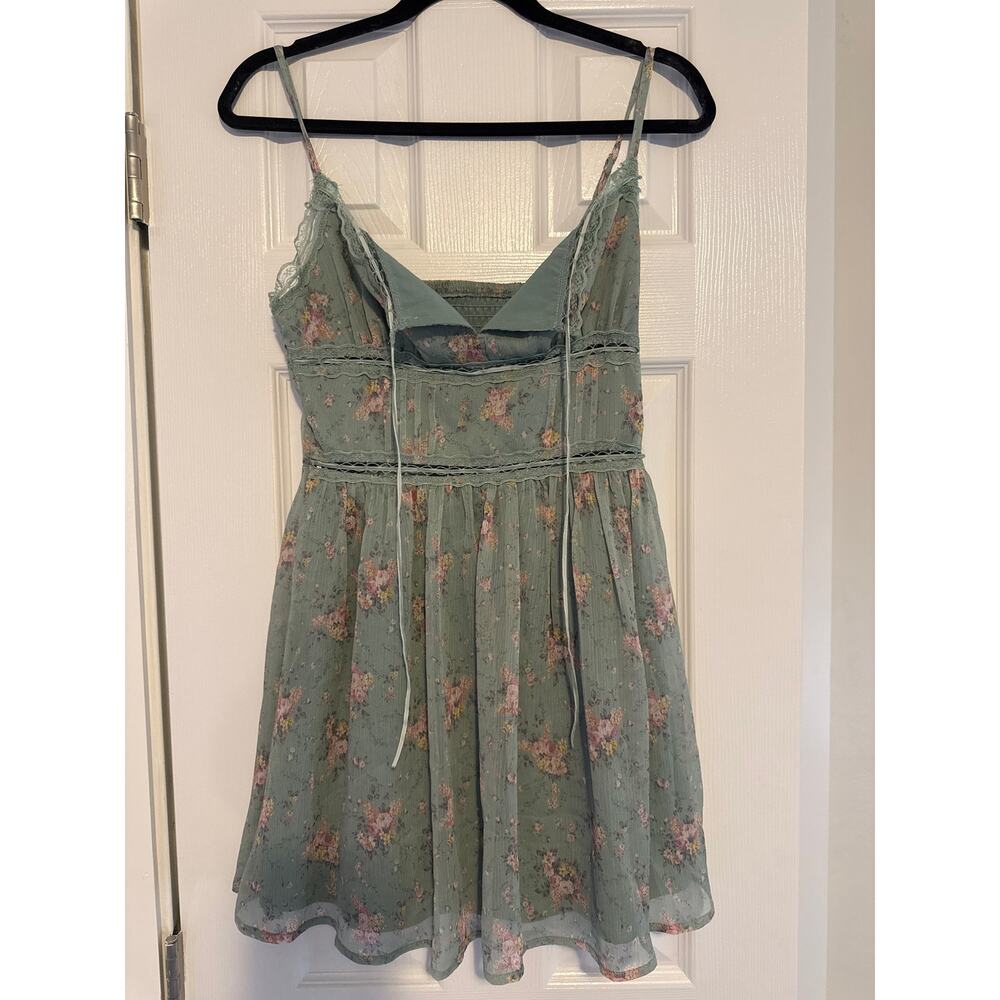 NWT Lulus Sage Green Floral Lace Trim Mini Dress Size Small Cottagecore